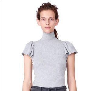 Rebecca Taylor mock neck flutter sleeve jersey GRAY top, NWOT